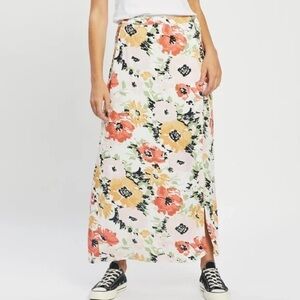 Volcom White Floral Maxi Skirt with Coral & Yellow Blooms